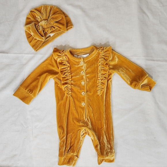 🆕️ Rachel Zoe RZ Baby Mustard Coverall & Hat - Picture 3 of 11
